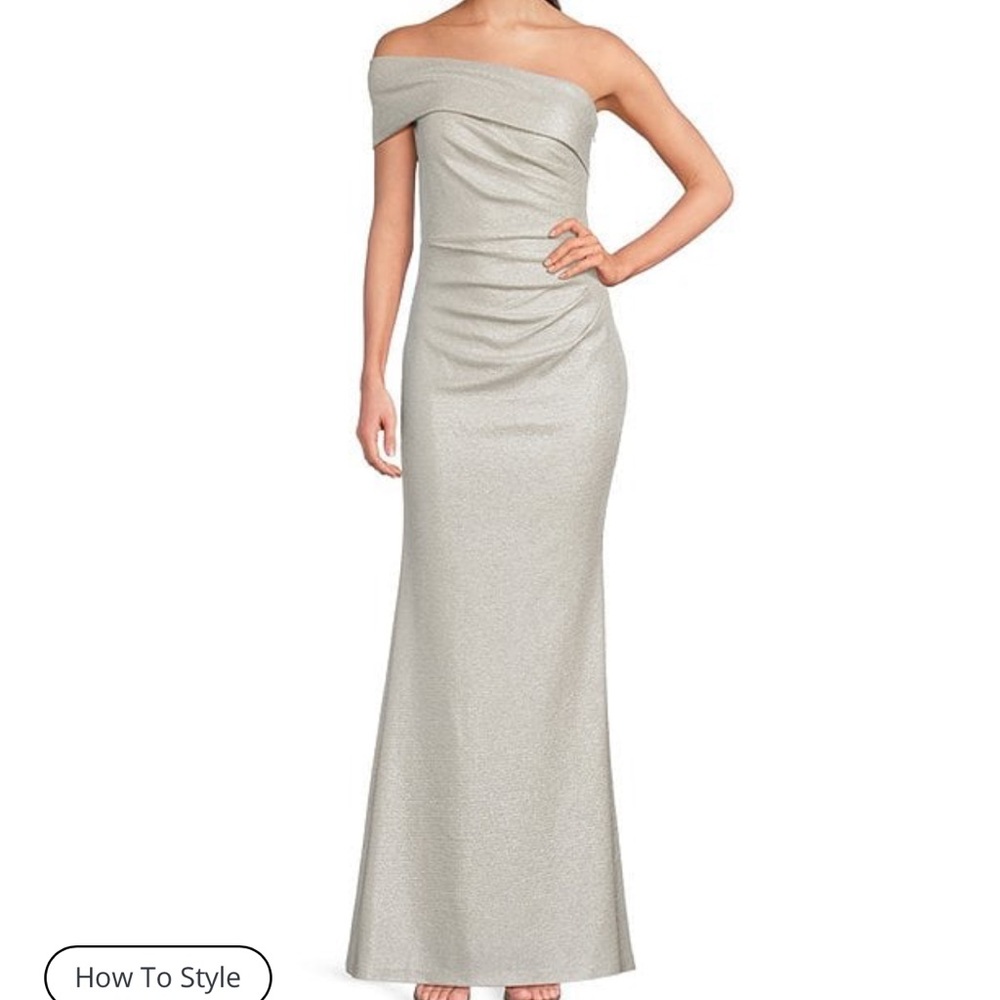 Eliza J One Shoulder Silver Gown